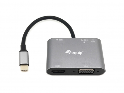 Equip Dock USB-C->HDMI,VGA/USB3.0,100WPD,AUX,4K60Hz 0.15m sw