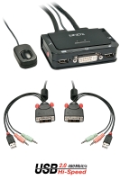 LINDY KVM Switch 2 Port DVI-D Single Link USB 2.0 Audio