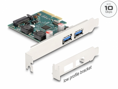 Delock PCI Express x4 Card to 2 x external USB 10 Gbps Type-A female - Low Profile Form Factor