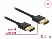 Delock Cable High Speed HDMI with Ethernet - HDMI-A male > HDMI-A male 3D 4K 0.5 m Slim High Quality