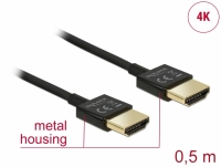 Delock Cable High Speed HDMI with Ethernet - HDMI-A male > HDMI-A male 3D 4K 0.5 m Slim High Quality