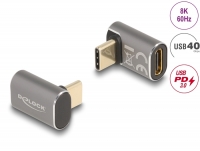 Delock USB Adapter 40 Gbps USB Type-C™ PD 3.0 100 W male to female angled 8K 60 Hz metal