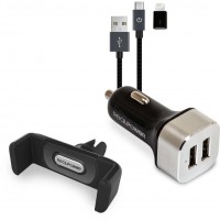 RealPower KFZ-Ladegerät Set + Kabel + Halterung Smartphone