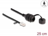 Delock Cable RJ45 male to RJ45 female for built-in with sealing cap Cat.5e FTP IP68 dust and waterproof 25 cm black