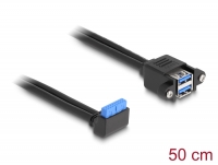 Delock Cable USB 5 Gbps pin header female 90° angled to 2 x USB 5 Gbps Type-A female for built-in 50 cm