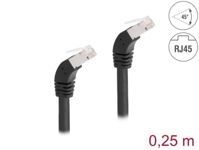 Delock RJ45 Network Cable Cat.6A S/FTP 45° downwards angled 0.25 m black