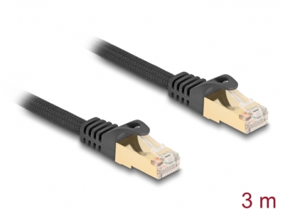 Delock RJ45 Network Cable with braided jacket Cat.6A S/FTP plug to plug 3 m black