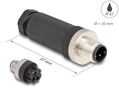 Delock M12 Connector A-coded 3 pin male for mounting with screw connection
