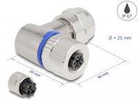 Delock M12 Connector A-coded 3 pin female for mounting with screw connection 90° angled metal