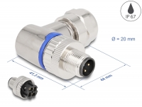 Delock M12 Connector A-coded 4 pin male for mounting with screw connection 90° angled metal