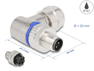 Delock M12 Connector A-coded 4 pin male for mounting with screw connection 90° angled metal