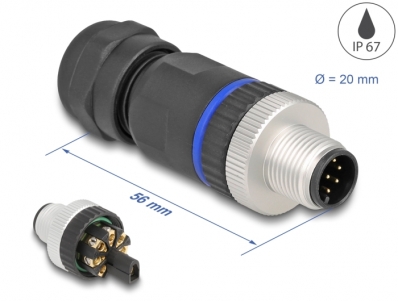 Delock M12 Connector A-coded 8 pin male for mounting with screw connection