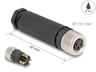 Delock M8 Connector A-coded 3 pin female for mounting with screw connection