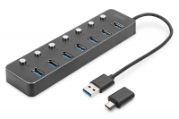 Digitus USB 3.0 hub, 7-port, switchable, aluminium housing