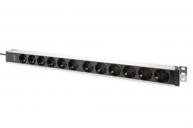 Digitus Socket strip with aluminum profile, 12-way safety sockets, 2 m cable safety plug