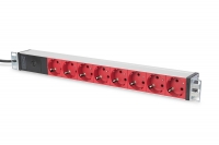 Digitus aluminum outlet strip with pre-fuse, 8 safety outlets, 2 m supply IEC C14 plug