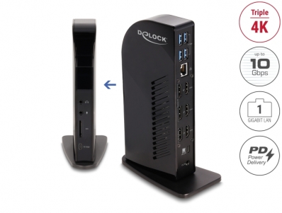 Delock USB Type-C™ Triple Display Docking Station with DisplayLink® 4K / USB Hub / LAN / SD / Audio / PD 96 W