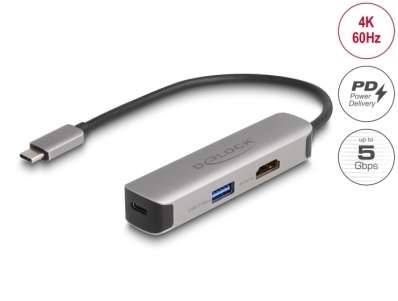 Delock USB Type-C™ Adapter to HDMI 4K 60 Hz with USB Type-A and USB Type-C™ Data + PD 92 W