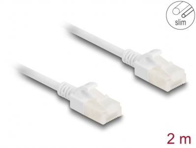 Delock RJ45 Network Cable Cat.6A plug to plug with robust latch for industrial use U/UTP Slim 2 m white