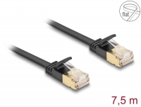 Delock RJ45 Network Cable Cat.6A plug to plug with robust latch and Cat.7 raw flat cable U/FTP 7.5 m black