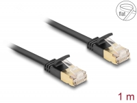 Delock RJ45 Network Cable Cat.6A plug to plug with robust latch and Cat.7 raw flat cable U/FTP 1 m black