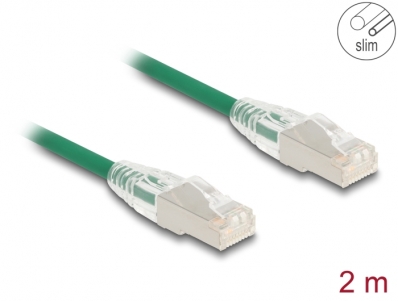 Delock RJ45 Network Cable Cat.6A plug to plug with curved latch U/FTP Slim 2 m green