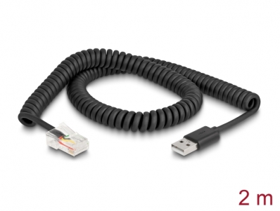 Delock RJ50 to USB 2.0 Type-A Coiled Cable 2 m