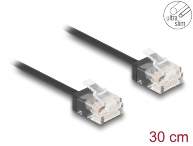 Delock RJ45 Network Cable Cat.6 UTP Ultra Slim 0.3 m black with short plugs