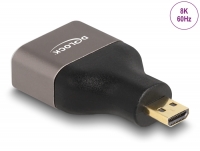 Delock HDMI Adapter Micro-D male to A female 8K 60 Hz grey metal