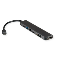 VALUE Dockingstation Type C, 1x 4K60 HDMI, 2x USB 2.0 (A+C) + 1x USB 3.2 Gen1 (A), 1x Type C (Power Delivery), 1x SD/TF