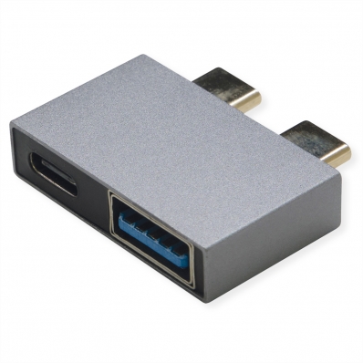 ROLINE Adapter, USB 3.2 Gen 2, 2x USB Type C - 1x USB A+ 1x USB C, M/F, silver