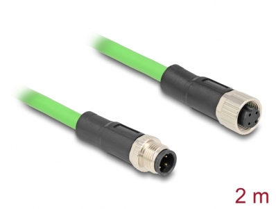 Delock M12 Cable D-coded 4 pin male to female PUR (TPU) 2 m