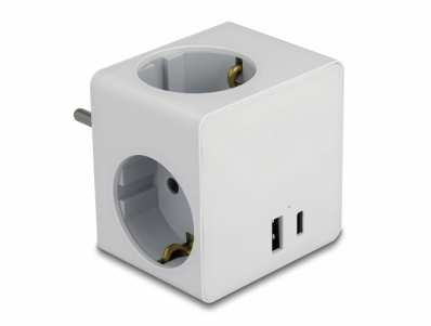 Delock Multi Socket Cube 3-way with childproof lock and USB PD 3.0 charger 20 W white