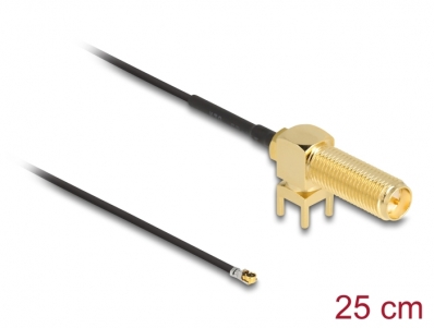 Delock Antenna Cable RP-SMA 90° PCB jack bulkhead to I-PEX Inc., MHF® 4L plug 1.13 25 cm thread length 15 mm