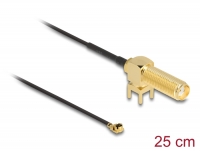 Delock Antenna Cable SMA 90° PCB jack bulkhead to I-PEX Inc., MHF® I plug 1.13 25 cm thread length 15 mm