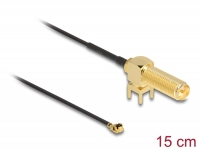 Delock Antenna Cable RP-SMA 90° PCB jack bulkhead to I-PEX Inc., MHF® I plug 1.13 15 cm thread length 15 mm