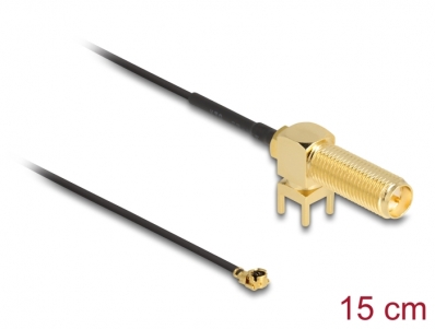 Delock Antenna Cable RP-SMA 90° PCB jack bulkhead to I-PEX Inc., MHF® I plug 1.13 15 cm thread length 15 mm