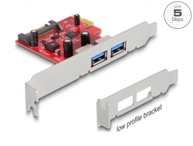 Delock PCI Express x1 Card to 2 x external USB 5 Gbps Type-A female - Low Profile Form Factor