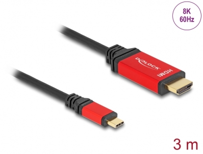 Delock USB Type-C™ zu HDMI Kabel (DP Alt Mode) 8K 60 Hz mit HDR Funktion 3 m rot