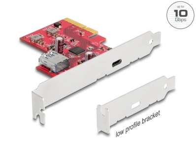 Delock PCI Express x4 Card to 1 x external USB 10 Gbps USB Type-C™ female + 1 x internal USB 10 Gbps Type-A female - Low Profile