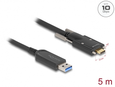 Delock Active Optical Cable USB 10 Gbps Type-A male to USB Type-C™ male with screws on the sides 5 m