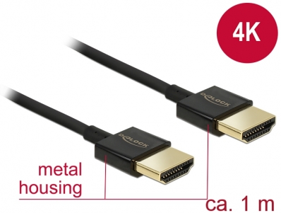 Delock Cable High Speed HDMI with Ethernet - HDMI-A male > HDMI-A male 3D 4K 1 m Slim High Quality