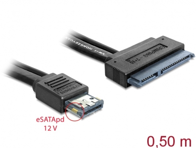 Delock Cable eSATApd 12 V > SATA 22 pin 2.5 / 3.5 HDD 0.5 m