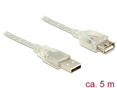 Delock Extension cable USB 2.0 Type-A male > USB 2.0 Type-A female 5 m transparent