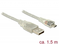 Delock Cable USB 2.0 Type-A male > USB 2.0 Micro-B male 1.5 m transparent