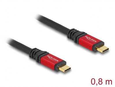 Delock USB 20 Gbps Cable USB Type-C™ male to male PD 3.0 100 W E-Marker 0.8 m red metal