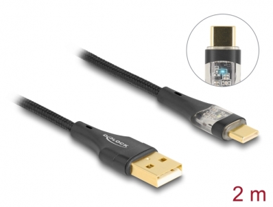 Delock USB 2.0 Cable Type-A male to USB Type-C™ male with Fast Charging 60 W transparent 2 m