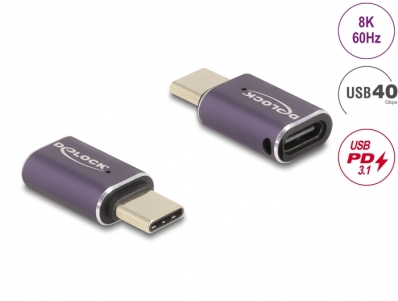 Delock USB Adapter 40 Gbps USB Type-C™ PD 3.1 240 W male to female port saver 8K 60 Hz metal