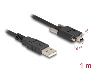 Delock USB 2.0 Cable Type-A male to Type Mini-B male with screw distance 13 mm 1 m black