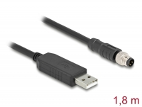 Delock M8 Serial Connection Cable with FTDI chipset, USB 2.0 Type-A male to M8 RS-232 male A-coded 3 pin 1.8 m black
